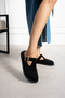 Lang Women's Casual Buckle Flat Sole Black Suede Look Mule Slippers - 5