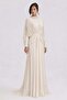 Yoryo Silk Hijab Evening Dress with Stone and Flywheel Detail Taş 1254