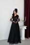 Black One-Shoulder Sequin Embroidered Puffy Tulle Skirted Evening Dress