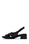 Women's Black Ankle Buckle Short Heeled Leather Sandals 26Sfd341418 - 3