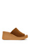 Women's Tan Wedge Heeled Suede Leather Slippers 26Sfd180810