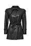 Annamaria Women's Black Belt Detail Regular Leather Trench Coat 24Wgd5246U4 - 2