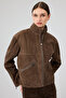 Gina Women's Brown Hakim Collar Oversize Short Suede Leather Jacket 25Wgd532910 - 3