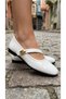 Women's White Drop Buckle Patent Leather Ballerinas 1cm Bynddam01 - 2