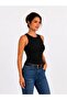 Women's Summer Sleeveless Stretchy Crew Neck Black Blouse - 2