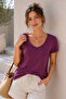 Women's Purple 100% Organic Cotton V-Neck Basic T-Shirt - 5