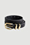 Oval Buckle Metal Bridge Faux Leather Belt - Black - 2