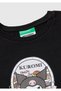 Girl's Black Crew Neck T-Shirt with Printed Logo on the Hem - 3