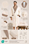 Men's Contrast Bathrobe 100% Cotton Certified Şalyaka 3 Piece, Striped Bathrobe and Towel Set - Cream - 3