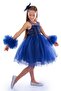 Navy Blue Color Pompom Sleeves Girls Birthday Party Dress - 3