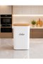 2-Piece Wooden Vacuum Lid White Acrylic Tea and Sugar Food Storage Box 3 Lt with Label - 2
