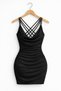Women's Black Backless Drawstring Mini Dress 5200 - 8