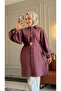 6423 - Comfortable Zippered Buttoned Viva Balloon Sleeve Long Tunic with Waist Belt Detail - 4