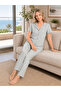 Women's Summer Heart Patterned Buttoned Short Sleeve Pajama Set 78-111 - 4