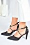 Black Satin Fabric Pointed Toe Women's Heeled Shoes M246066704 - 4