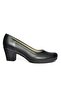 R908023803 Black Genuine Leather Thick Heeled Women's Shoes - 2
