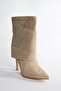 Beige Suede Thin Heeled Daily Women's Boots N572560902 - 6