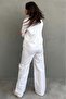 Ecru V-Neck Striped Shirt and Trousers Set Mg2852 - 3