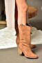 R973934002 Tan Suede Cowboy Model Women's Boots - 2