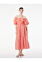 Viscose Blended Short Balloon Sleeve Off-Shoulder Gingham Long Dress - 2