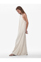 فستان طويل بياقة هالتر منسدلة مصنوع من قماش الفيسكون كوبرو مع إكسسوارات - 4