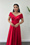 Satin Fabric Boat Neck Evening Dress - Red - 4