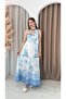 Women's Shoulder Tie Thick Belted Lined Floral Maxi Long Linen Dress - 3
