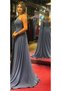 Indigo One Shoulder Floral Detail Slit Flared Skirt Chiffon Long Evening Dress 7505 - 3