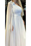 One-shoulder White Chiffon Evening Dress - Flower Detailed, Flared Skirt 7401 - 4