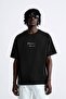 Crew Neck Palm Printed Oversize Black Men's T-Shirt - 2
