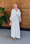 Women's Sequin Embroidered Bat Sleeve Linen Dress - 2
