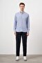 Men's Blue Linen Striped Buttoned Collar Regular Fit Shirt - 3