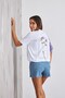 Flower Themed Design Printed White Women's Oversize T-Shirt - 7