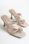 Women's Special Design Thin Cross-Strapped Thin Heeled Beige Evening Dress Slippers with Flip-Flop Accessories - 3