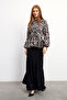Leopard Patterned Blouse Skirt Set - Mink - 2