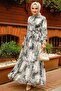 Patterned Black Hijab Dress 33562S - 3