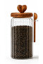 Bent Glass Jar with Acacia Lid and Spoon 760 ml – Vacuum Kitchen Storage Container with Heart Holder