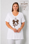 Women's V-Neck Printed Slit Large Size T-Shirt