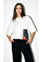 White Oversize Crew Neck Women's T-Shirt with Printed Detail and Accessory - 2