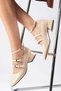 Baylee Nude Patent Leather 3-Stripe Blunt Toe Women's Short Heeled Shoes