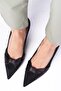Rose Black Color Suede Pointed Toe Satin Bow Thick Heeled Women's Heeled Shoes - 6