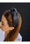 Bym246 Black Faux Leather Bow Women's Hair Crown Soft Daily Stylish Accessory
