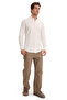 Men's Slim Fit 100% Cotton Buttoned Collar Flam Linen Ecru Shirt - 2