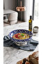 Corallo Handmade Blue Ceramic Salad and Presentation Bowl - Large Size with Metal Base (32X13 cm) - 2