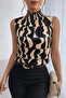 Women's Sleeveless Turtleneck Patterned Single Jersey Blouse