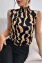 Women's Sleeveless Turtleneck Patterned Single Jersey Blouse - 4