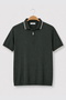 Khaki 100% Cotton Piped Half Zip Polo Neck Knitwear T-Shirt - 6