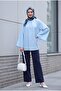 Hakim Collar Belted Lined Spanish Sleeve Oversize Lyocell Tunic - Baby Blue - 6