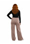 Women's Silvery Drawstring Slim Ribbed Wide Leg Knitted Trousers - 2