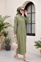 Ribbed Front Half-Buttoned Muslin Dress -Khaki - 5
